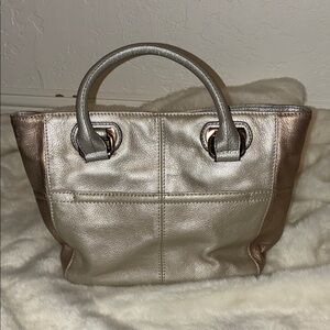 Tignanello Metallic Gold Champagne and Bronze Tote Bag